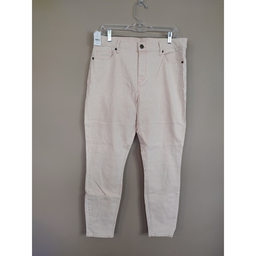 LOFT Modern High Waist Skinny Ankle Pants Pink White Pinstripe Size 30/10 NEW